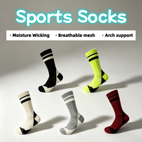 Chaussettes de sport cyclistes personnalisées avec logo, bleu royal, vert fluorescent, polyester, double rayures, soutien de la cheville, coussinets