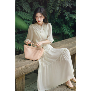 Nouvelle robe à manches trois-quarts à col <span class=keywords><strong>rond</strong></span> avec une taille cintrée pour un look plus mince. C'est une robe mi-longue - Product Image 3