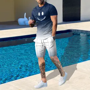 INS sıcak satış 2023 erkek moda baskı gevşek pamuk yorgan setleri kısa kollu rahat spor T-Shirt erkekler için set