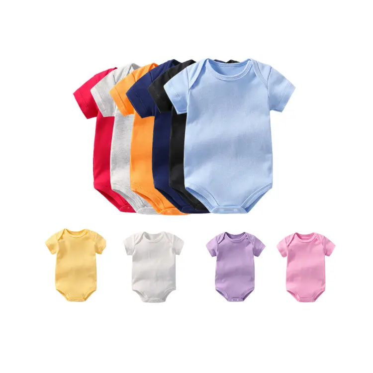 Hot for online selling custom Multi-color short sleeve 100% cotton baby clothes romper