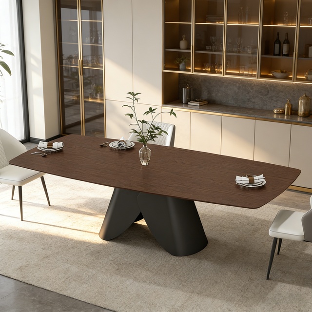 Modern European Style Rectangle Designs Dining Table With Steel Base Nordic Wooden Home Kitchen Dining Room Furniture Villa Use