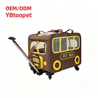 Sac de transport pour animaux de compagnie à roulettes, motif bus de dessin animé minimaliste, en tissu Oxford durable, avec fenêtre latérale transparente, portable, pour usage quotidien