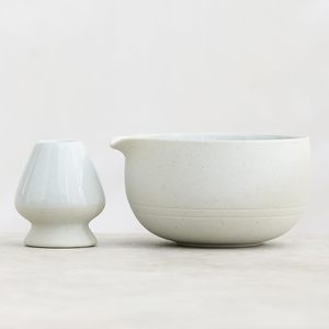 Handmade Traditional Porcelain Matcha <strong>Tea</strong> Bowl with Pour Spout <strong>White</strong> Matte Glaze Stocked <strong>Set</strong> for <strong>Tea</strong> Ceremony - Product Image 1