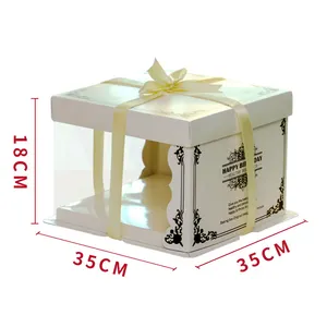 Double Height Cake Box Square Plastic Pink Individual Personnalised Clear Pie Cookie Cupcake Bakery Gift Cake Box