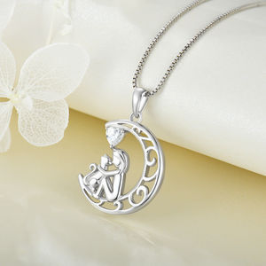 Lujo rodio plateado corazón Cubic Zirconia 925 plata esterlina amor gato media luna colgante collar joyería - Product Image 3