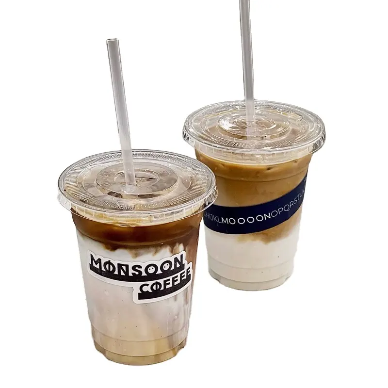 2023 penjualan terbaik sekali pakai plastik kopi dingin untuk pergi cangkir makanan kelas Logo disesuaikan cetak cangkir kopi dengan tutup Sip