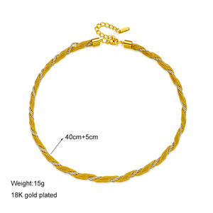 European American Minimalist Color Blocked Mesh Braided Chain <b>Titanium</b> Steel Punk Hip Hop Metal Clavicle <b>Necklace</b> Party Gold - Product Image 4