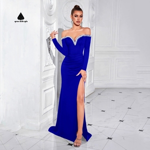 कोचर क्रिस्टल सजावट पोशाक लक्जरी लंबी आस्तीन बॉडीकॉन पोशाक चिक सुरुचिपूर्ण शाम पार्टी लंबे कॉर्कटेल पोशाक - Product Image 1