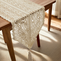Nappe de table en coton et lin, motif géométrique au crochet fait main, style campagnard américain, pour table basse ou serviette de table décorative
