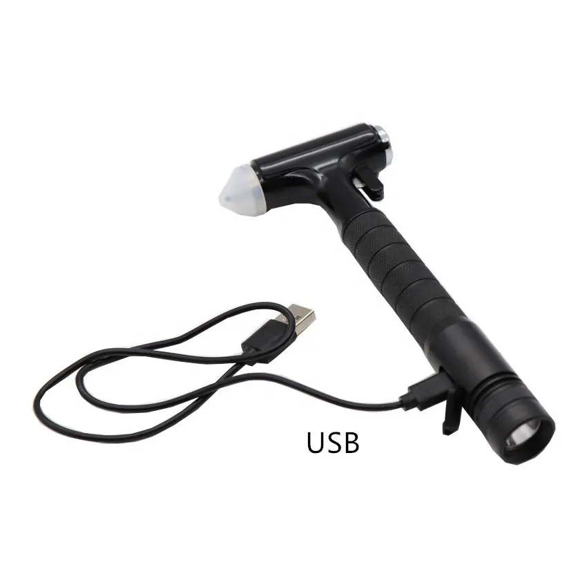 مطرقة مصباح يدوي USB سلامة السيارة في حالات الطوارئ مطرقة