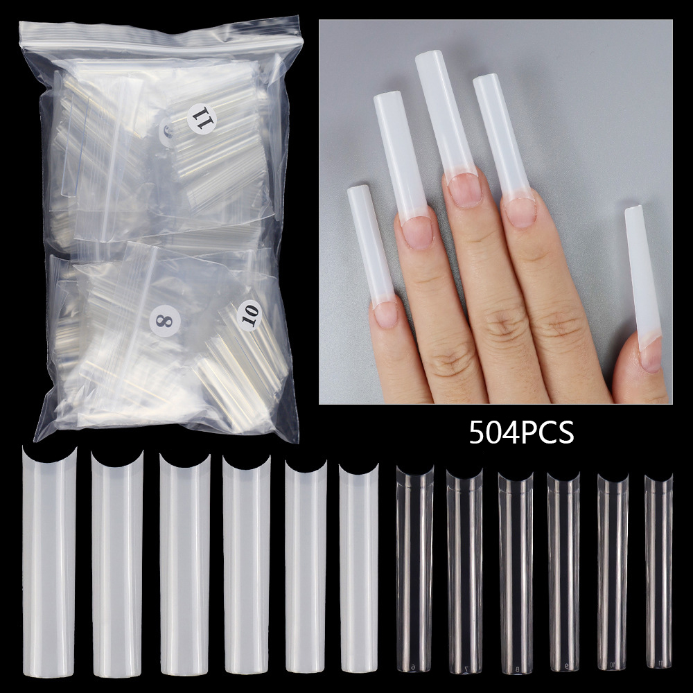 Square Straight Nail Tips Non C Curve Natural Flat Nail Tips 504pcs Transparent Straight Nail Tips Non C Curve