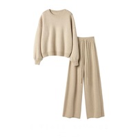 Ensemble de pulls pour femmes personnalisés, pull à col rond et manches bouffantes pour femmes, pull à épaules tombantes, pull pour femmes, pantalon en tricot de cachemire