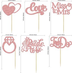 ท็อปเปอร์คัพเค้กสำหรับเจ้าสาว ประดับกลิตเตอร์ ตัวอักษร Miss to Mrs I Do รูปหัวใจและแหวน สำหรับงานแต่งงาน งานหมั้น ของตกแต่งงานเลี้ยง สีโรสโกลด์ - Product Image 2