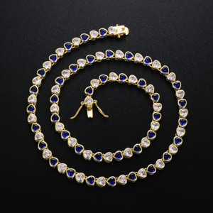 Collar de Cadena de Tenis para Mujer con Zirconia en Forma de Corazón y Diamantes de Zafiro, Chapado en Oro de 14K, Alta Calidad, Personalizado, Venta al por Mayor de Joyería CM - Product Image 1