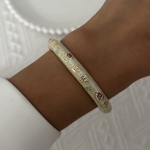 New Elegant Enamel Glaze Flower Texture Italian Charms Christian Unisex <b>Retro</b> Gold Plated Trendy Floral Bangle <b>Gift</b> Jewelry - Product Image 5