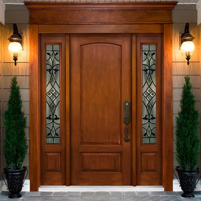 Porta d'ingresso in legno massello di mogano con design a doppia porta d'ingresso principale singola porta grande con sidelights
