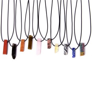 Zooying <span class=keywords><strong>collana</strong></span> rettangolare in pietra di ametista quarzo rosa <span class=keywords><strong>acquamarina</strong></span> cristallo naturale <span class=keywords><strong>con</strong></span> pelle nera - Product Image 1