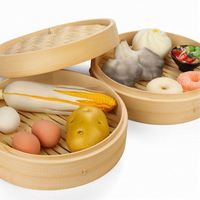 Vaporera de Bolas de Masa Hecha a Mano, 2 Niveles, Mini Dim Sum para Bodas, Vaporeras de Bambú Cuadradas Apilables, Cesta Happy Home