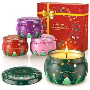 Bougie <span class=keywords><strong>en</strong></span> cire de soja longue durée pour Noël 2026, parfum lavande, biscuit, <span class=keywords><strong>sapin</strong></span> et pomme cannelle - Product Image 1