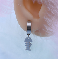Manchette d'oreille / Clous d'oreille en acier inoxydable motif arête de poisson, finition poli miroir haute brillance, personnalisation possible