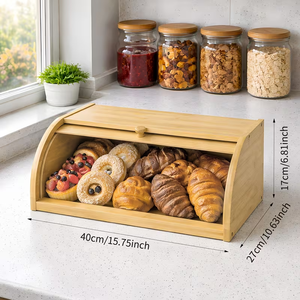 Caja de Pan de Bambú para Encimera de Cocina con Tapa Enrollable, Caja de Madera para Pan Casero, Bagels, Pasteles, Caja de Almacenamiento de Madera - Product Image 4