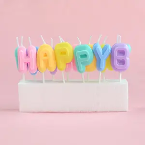Huaming High Quality Happy Birthday Letter Party Decoration Candles Wholesale Macaron Color Alphabet Birthday Candles for Kids