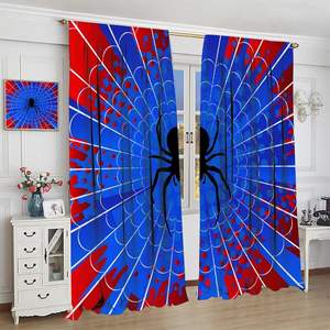 <strong>Superhero</strong> Spider Web <strong>Curtains</strong> Blue Red Window Treatments Kids Boy Bedroom Office Study Spider Print Window Drapes 2 Panel - Product Image 4