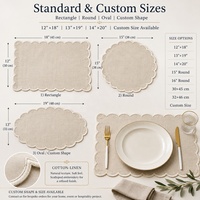 Vente en gros de sets de table ronds à bord ondulé en coton et lin, bordure festonnée, couleur vert ivoire, pour mariage, restaurant, salle à manger