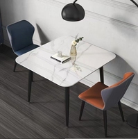 Table à manger moderne carrée en pierre frittée brillante avec chaises, table de réception et de réunion décontractée, mobilier d'intérieur pour petit appartement