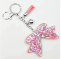 Koningsblauwe modieuze strikvormige sleutelhanger met volledig bezette strass steentjes en kwastjes, hoogwaardig, best verkochte charme hangende ornament