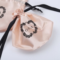 Sac d'emballage de cheveux, Logo personnalisé imprimé, à fond rond, pochette cadeau en Satin pour produits cosmétiques, 100 unités