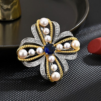 Broche de luxe XILIANGFEIZI en perles d'eau douce creuses, accessoires de vêtements européens tendance en deux couleurs pour mariage, vente en gros