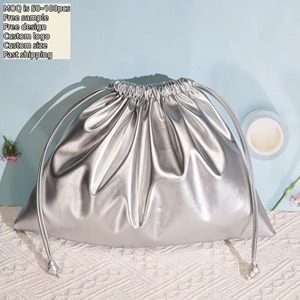 Nouvelle conception, sac de rangement cosmétique en cuir PU avec cordon de serrage, logo personnalisé imprimé, pochette de maquillage en cuir imperméable - Product Image 2