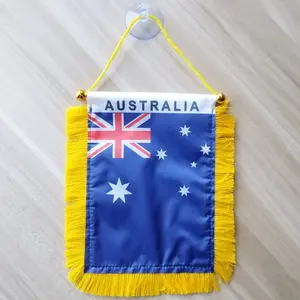 小型迷你4x 6英寸三角旗缎面印花澳大利亚国旗，带车窗吸盘