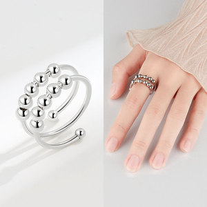 Anillos antiestrés para mujer, paquete de 6, anillos giratorios con cuentas, anillo de acero inoxidable, comercio electrónico transfronterizo - Product Image 4