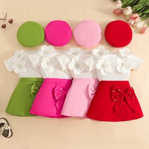 Vêtements pour filles, t-shirt à manches courtes avec fleurs 3D, culottes, ensemble de 2 pièces pour filles, vêtements d'été doux pour enfants - Product Image 1