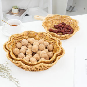 ตะกร้าหวายเทียมโบไบรูปทรงหลายเหลี่ยมภาชนะใส่อาหารทำด้วยมือสำหรับผลไม้ขนมปังขนมขบเคี้ยวที่เก็บของในครัว - Product Image 3