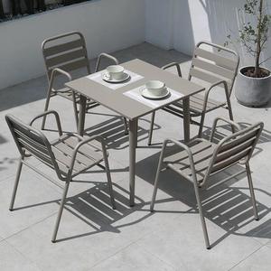 White Durable Outdoor Dining Set Rectangular Table with 6 <b>Chairs</b> Metal Frame Weather-Resistant for Courtyard Use - Product Image 4