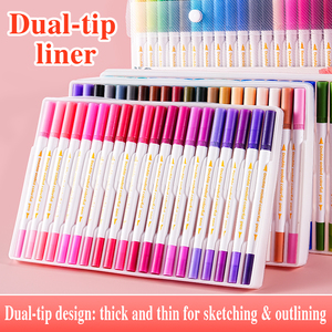 Ensemble de marqueurs de coloriage à double pointe |   Marqueurs à pointe fine et pointe pinceau, non toxiques, à séchage rapide, à base d'eau, pour enfants, artistes, bois, roche, toile - Product Image 6