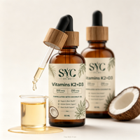 Vitamines en vrac sous marque privée OEM avec 200 mcg de K2 et 250 mcg de D3 dans de l'huile de coco pour soutenir la santé osseuse, immunitaire et cérébrale des adultes