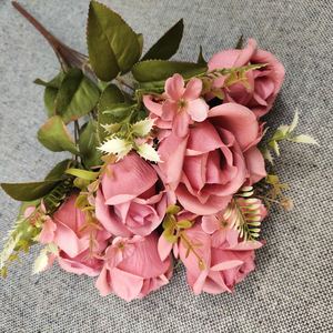 D050835 Artificial <strong>Fake</strong> Flowers Silk Artificial <strong>Roses</strong> 11 Heads Bridal Wedding Bouquet for Home Garden Party Wedding Decoration - Product Image 2
