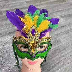 Venetian Party Masquerade Mardi Gras Mask With Feathers