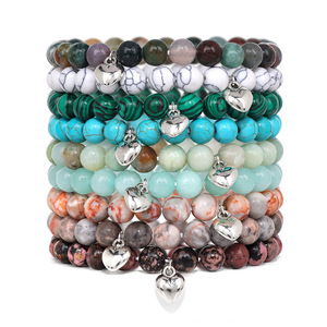 Bracelet en perles de pierre d'agate naturelle en gros pour femmes Bracelet en pierre de turquoise élastique de coeur magnétique classique cadeau de 8mm - Product Image 4