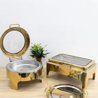 Chauffe-Plats Professionnel 9L en Verre avec Couvercle à Fermeture Douce, Ensemble Buffet en Acier Inoxydable Doré, Chauffe-Plats Hydraulique pour Traiteur