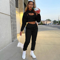 Toptan sonbahar kış moda kadınlar Set özel polar Jogger seti Hoodie yelek pantolon 3 adet Set