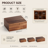 Boîte de rangement pour sachets de thé en bois d'acacia de qualité supérieure avec couvercle transparent, 6 compartiments, organisateur de thé pour comptoir de cuisine