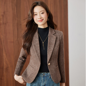 Women's Twill <b>Blazer</b> Woolen Fabric Anti-Wrinkle Slim Fit Autumn Winter Suit Jacket Pocket Design - Product Image 4
