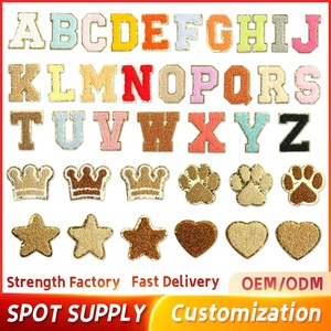 Tùy Chỉnh May Trên Sắt Trên Khăn Thêu Bảng Chữ Cái Vải Dán Cross-Biên Giới Cho Long Lanh Biên Giới Vàng Chenille Sao Trái Tim Vá - Product Image 2