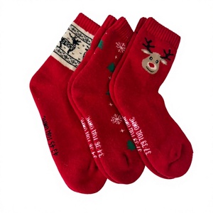 Red Christmas Reindeer Print Crew <b>Socks</b> <b>Women</b> Warm Knitted Winter Daily Wear Standard Thickness 60% <b>Wool</b> OEM - Product Image 2