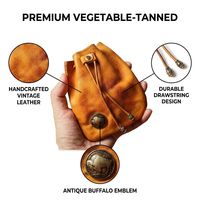 Porte-monnaie unisexe en cuir Crazy Horse vintage sur mesure, pochette de rangement moderne en cuir véritable cousue à la main avec cordon de serrage, petit portefeuille